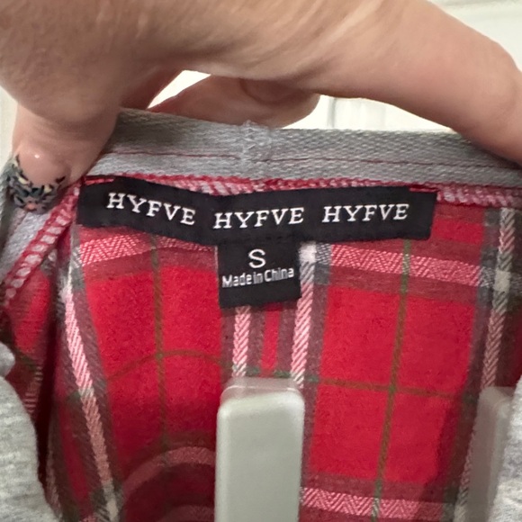 HYFVE Red Plaid Flannel Hoodie with Gray Hood - Picture 2 of 9